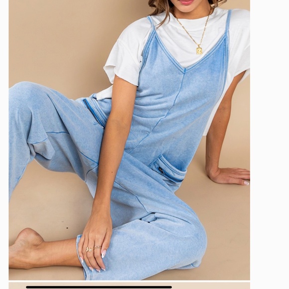 Mineral Wash French Terry Jumpsuit Women’s Harem One Piece 90’s Y2K Blue #S39 - Picture 5 of 12